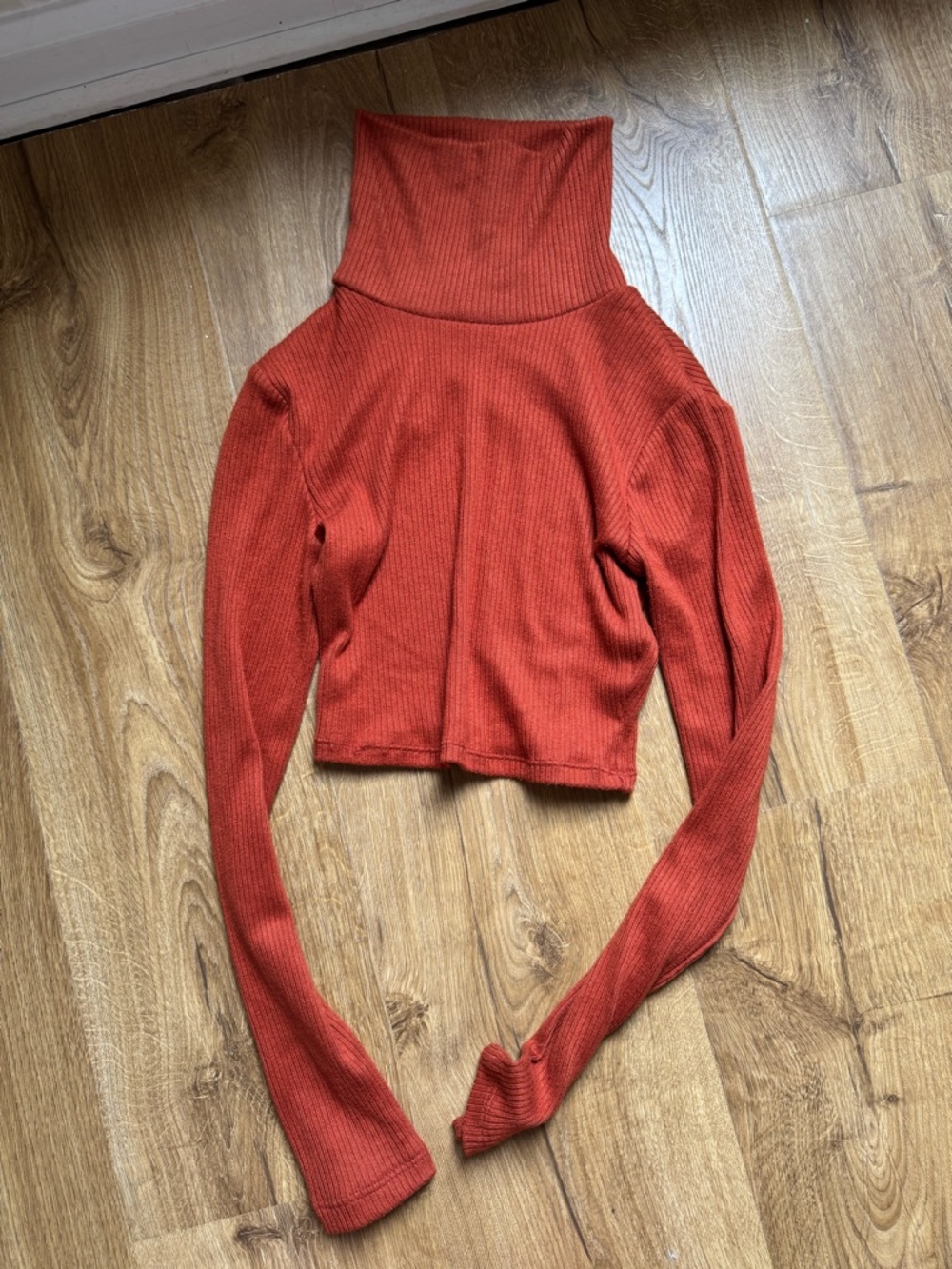 Rust Ribbed Turtleneck Crop Sweater